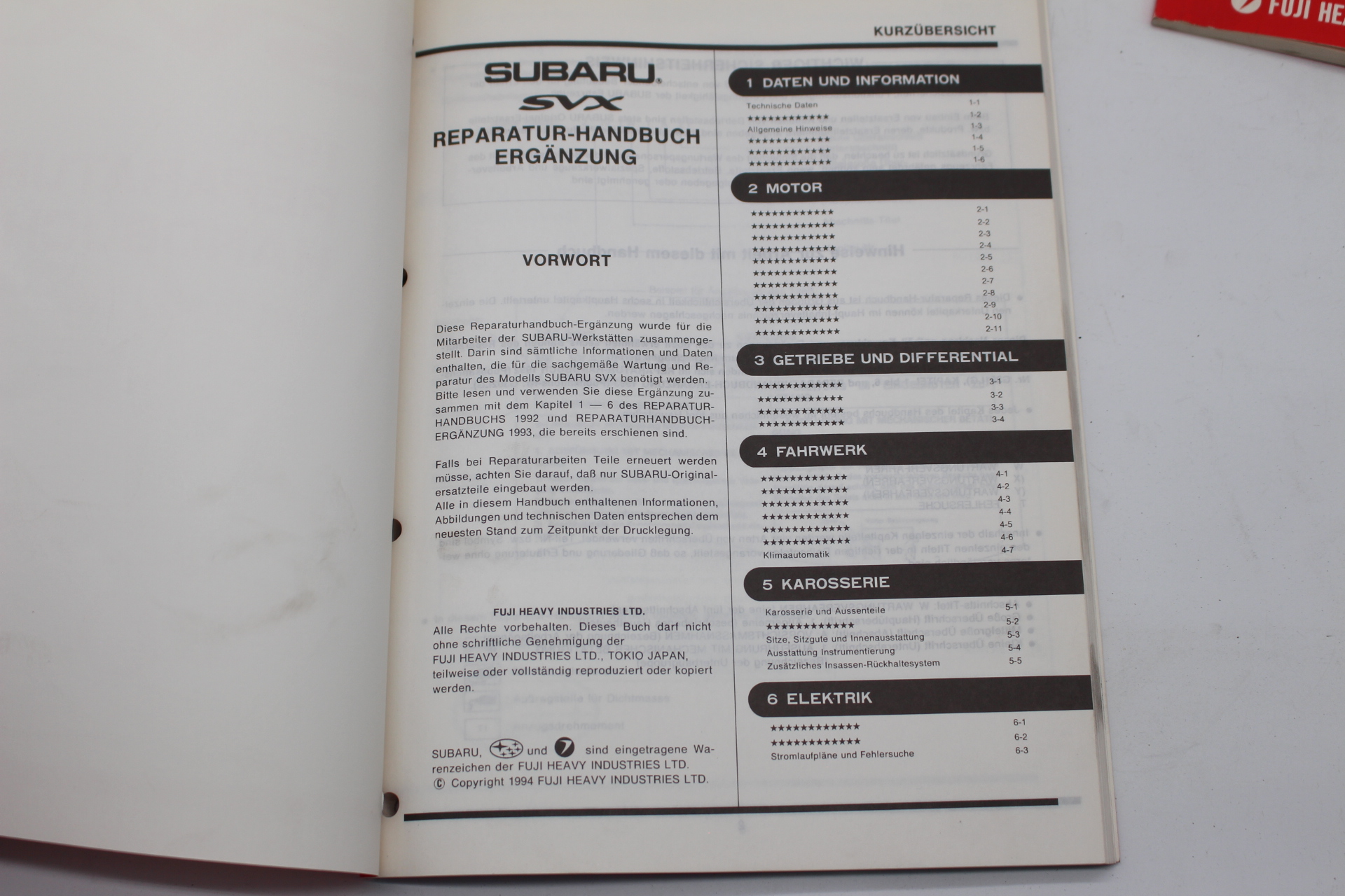 Original Reparaturhandbücher Ergänzung 1994 1996 für SUBARU SVX