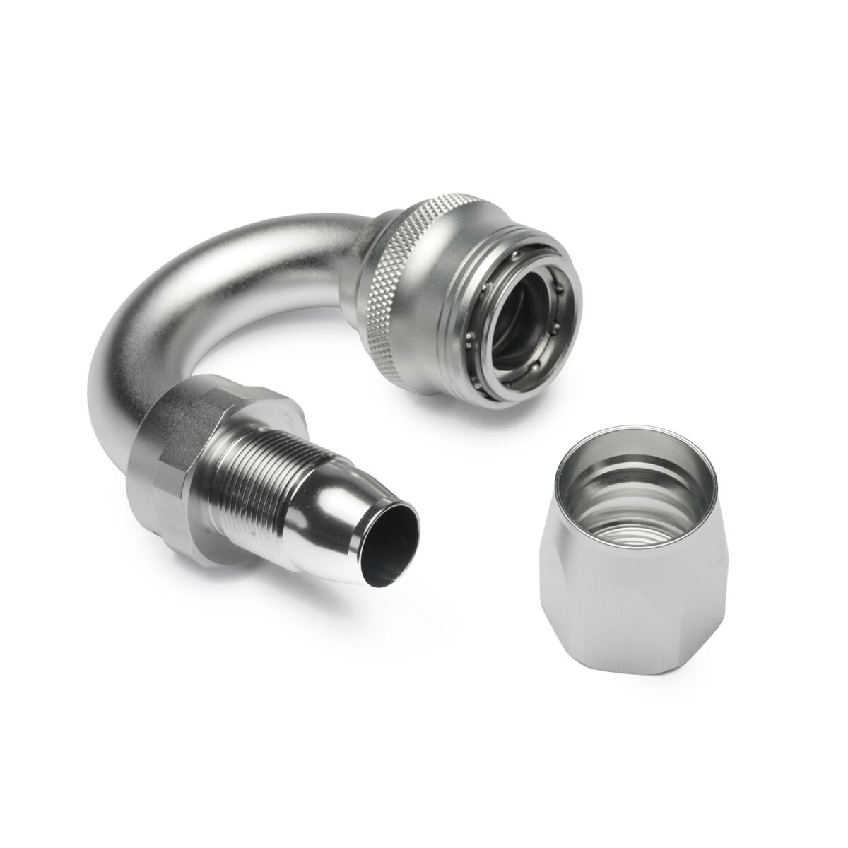 Quick Click Schlauchanschluss Fitting weiblich Dash 12 / -12 AN - 180° - silber matt