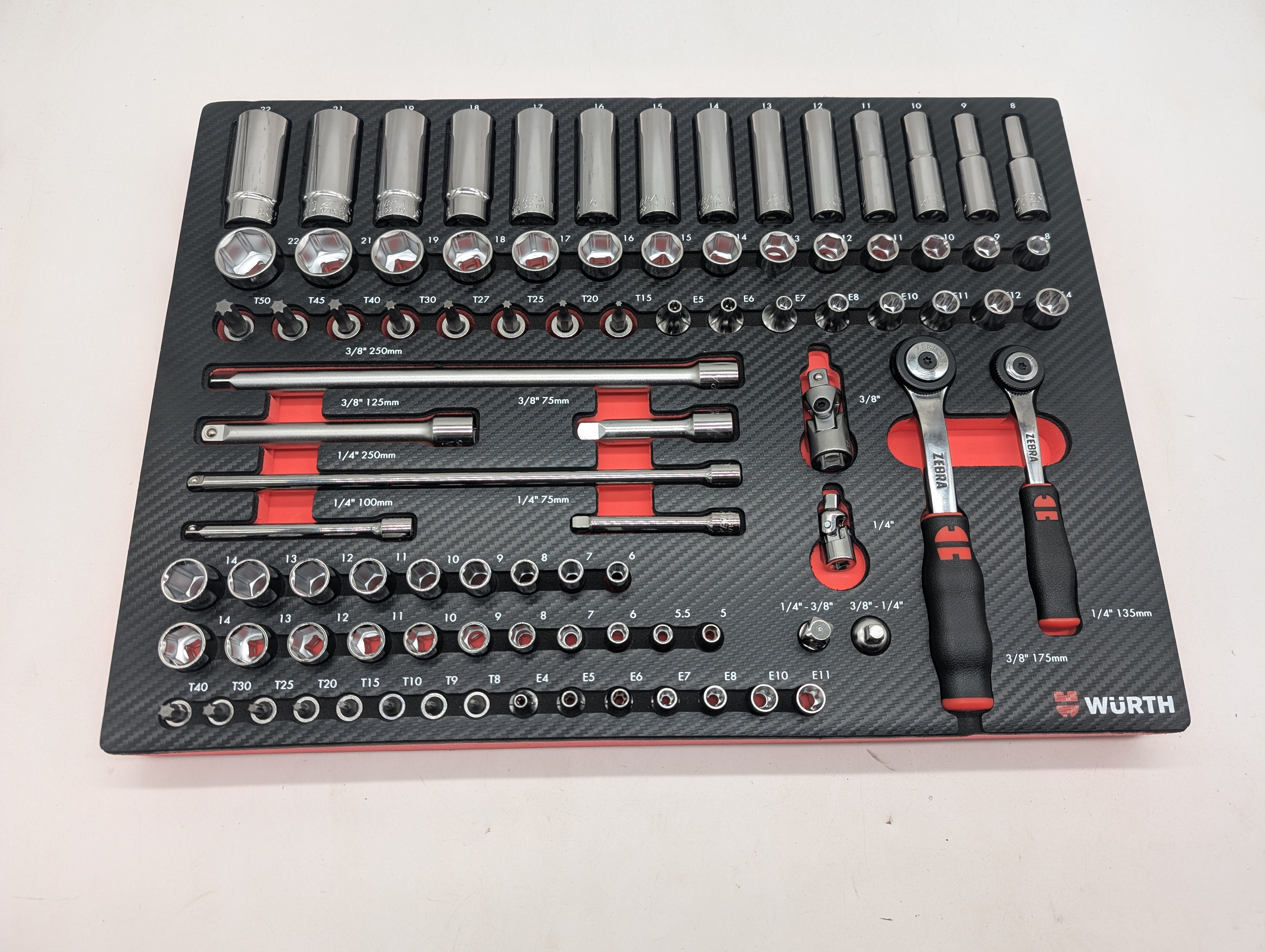 Würth ORSY System-Einlage Steckschlüssel-Satz 3/8 + 1/4 Zoll 91-tlg Carbon 0965905903