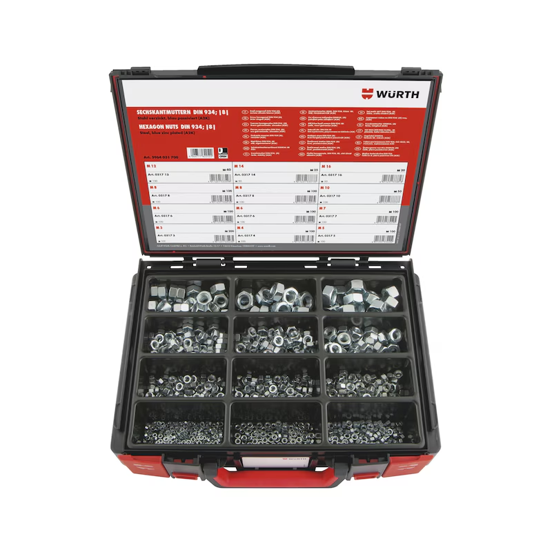 Würth Sechskantmutter Sortiment DIN 934 Stahl verzinkt 1.035-teilig im System-Koffer