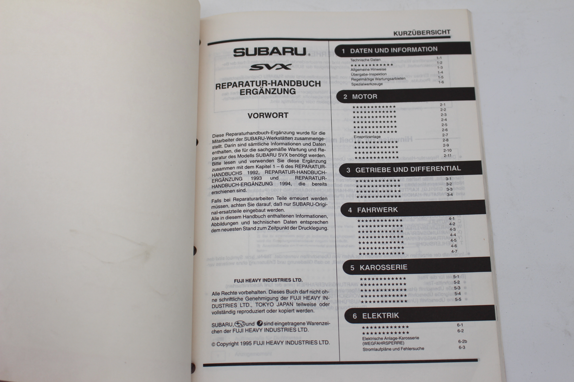 Original Reparaturhandbücher Ergänzung 1994 1996 für SUBARU SVX