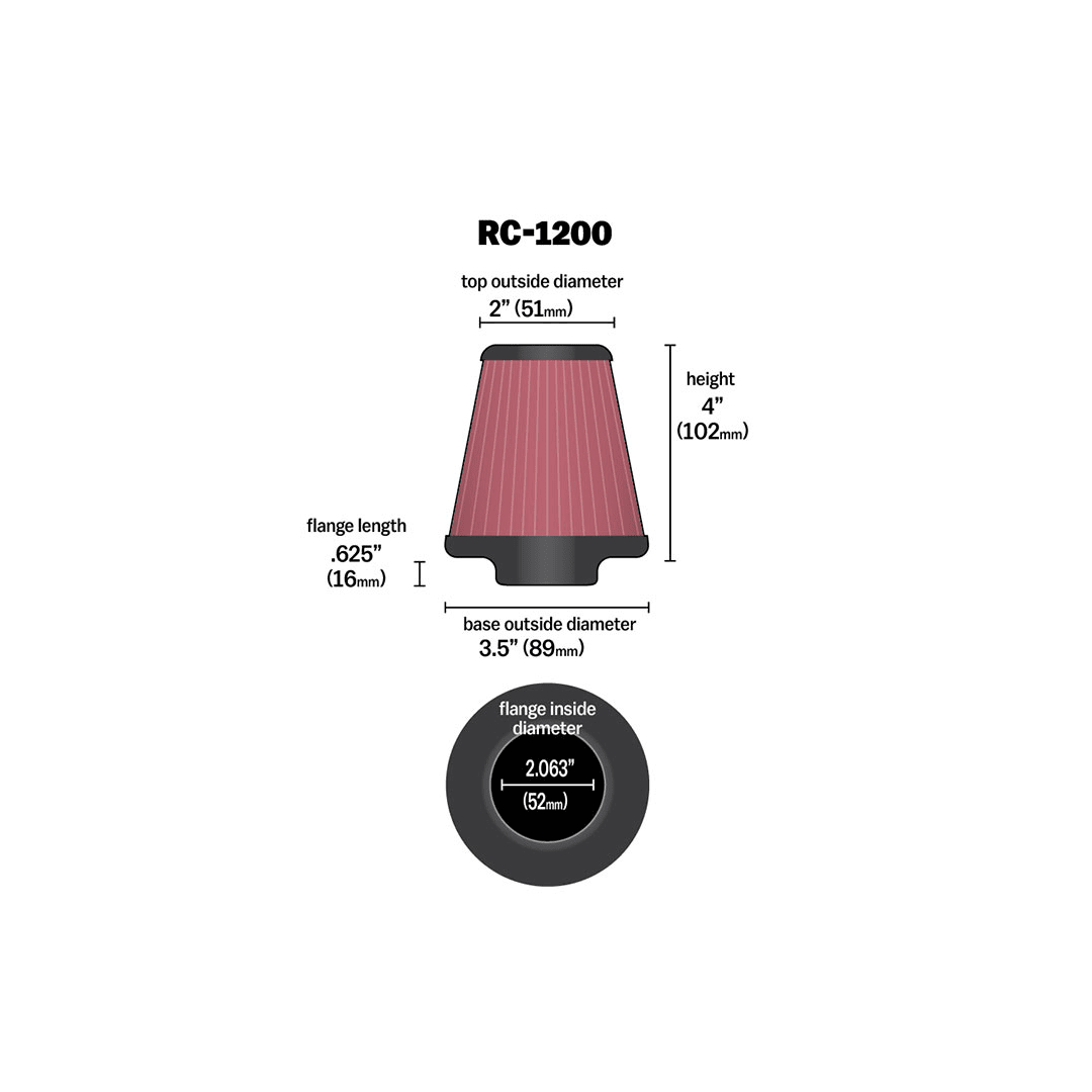 K&N RC-1200 HIGH-FLOW Sportluftfilter 52mm Anschluss 102mm hoch konisch rot