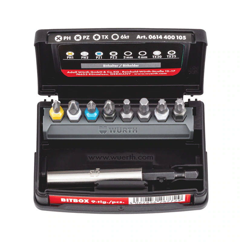 Würth ORSY Bitbox Größe 1 PH / PZ / TX / Innensechskant mit Bithalter – 9-teilig