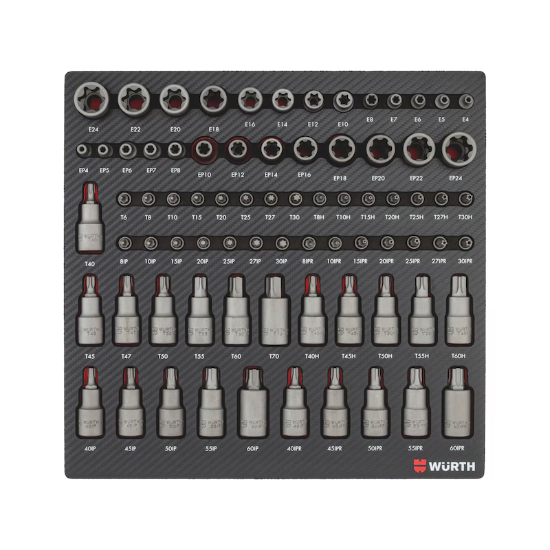 Würth ORSY System-Einlage Steckschlüssel TX Satz 1/4 3/8 1/2 Zoll 77-tlg Carbon 0965905220