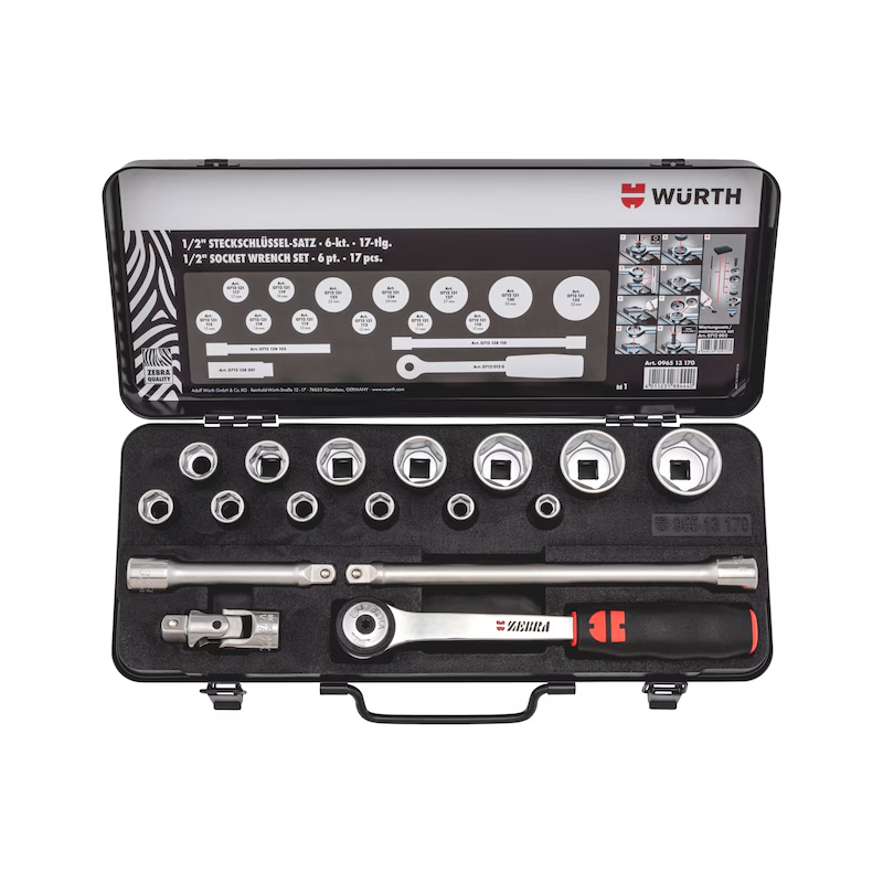 Würth Steckschlüsselsatz 1/2 Zoll Innensechskant 17 teilig Metallkassette ZEBRA