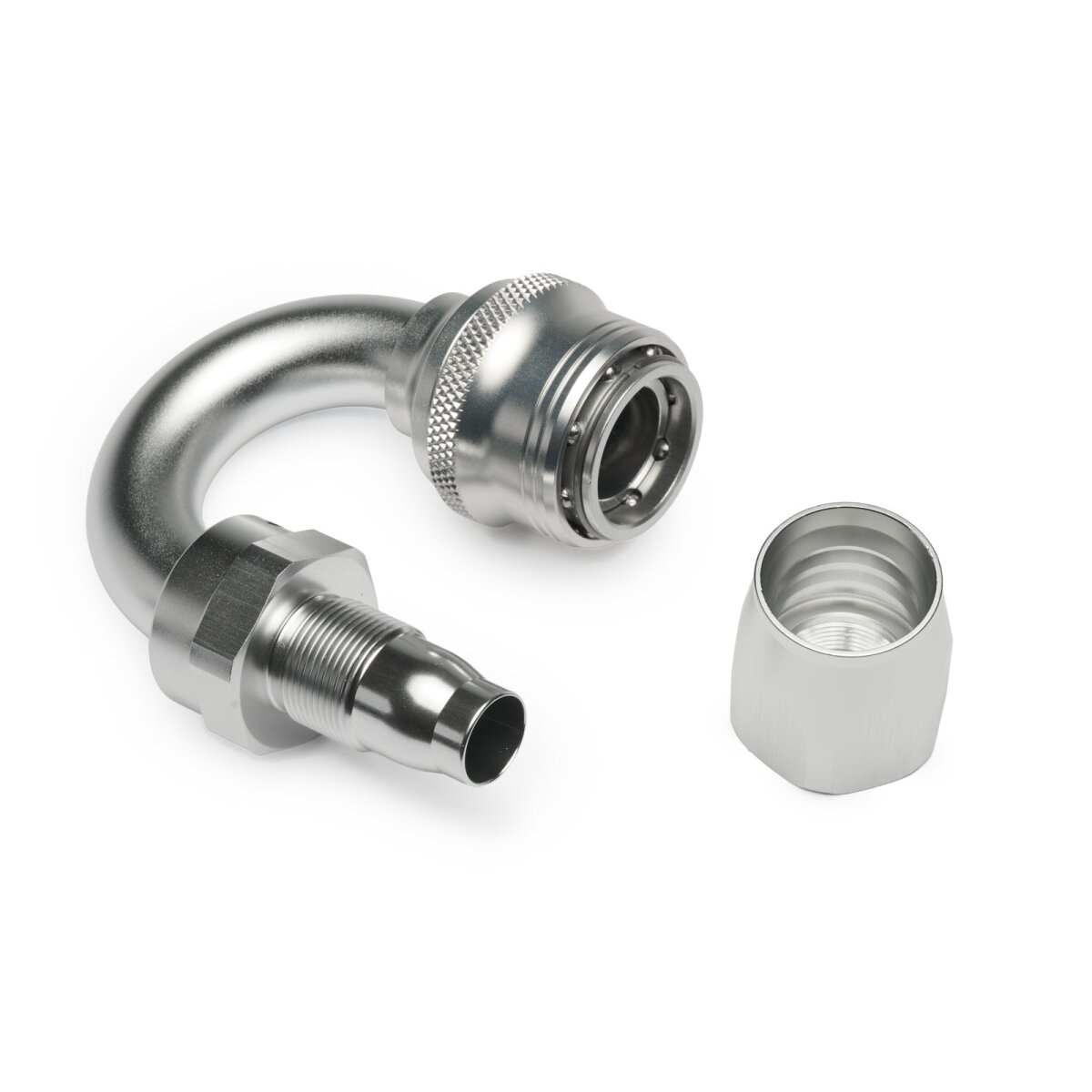 Quick Click Schlauchanschluss Fitting weiblich Dash 10 / -10 AN - 180° - silber matt