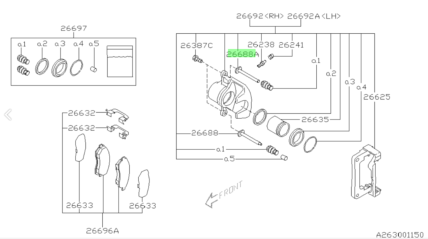 Bremssattelführung, hinten 26628FC002 für Subaru Impreza WRX/STI 2001-2007, Forester 2003-2007, Legacy 2004-2009