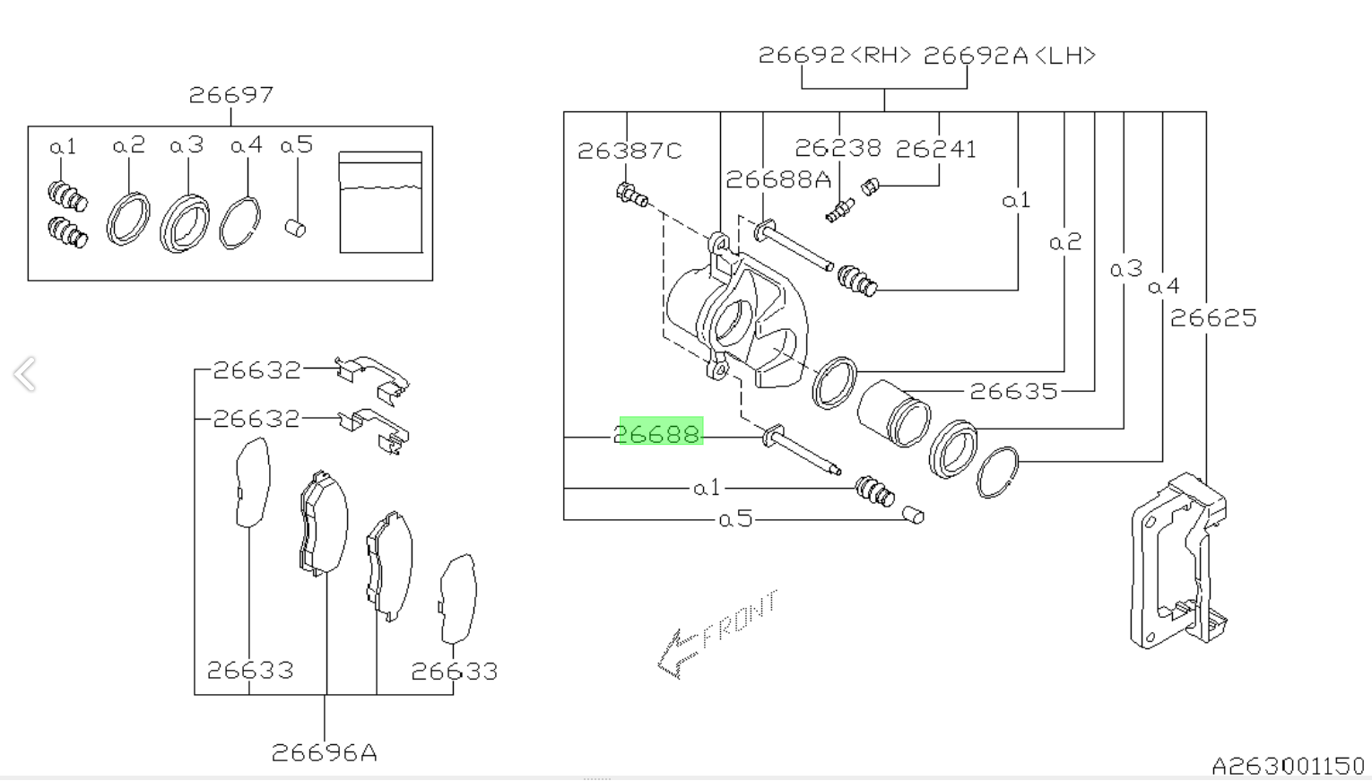 Bremssattelführung, hinten 26628FC012 für Subaru Impreza 1992-2008, Forester 2003-2008, Legacy 2004-2009