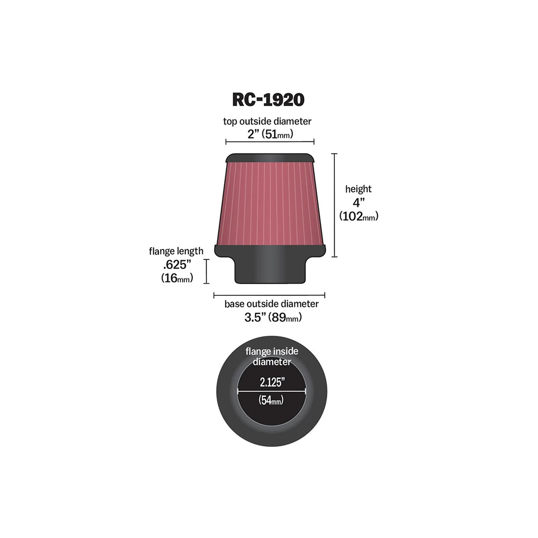 K&N RC-1920 HIGH-FLOW Sportluftfilter 54mm Anschluss 102mm hoch konisch rot
