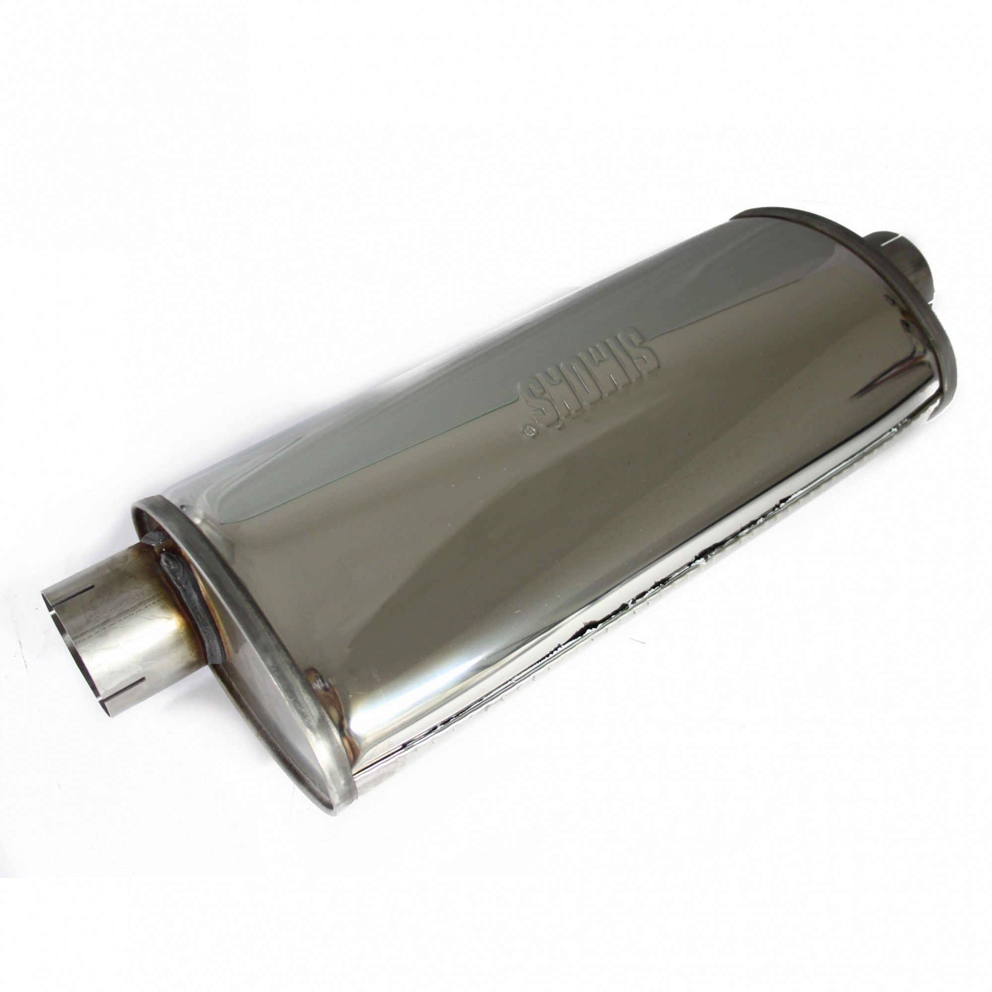 SIMONS Universal Edelstahl Schalldämpfer TOPF Auspuff LEISE - "TURBO" 76MM GLANZ