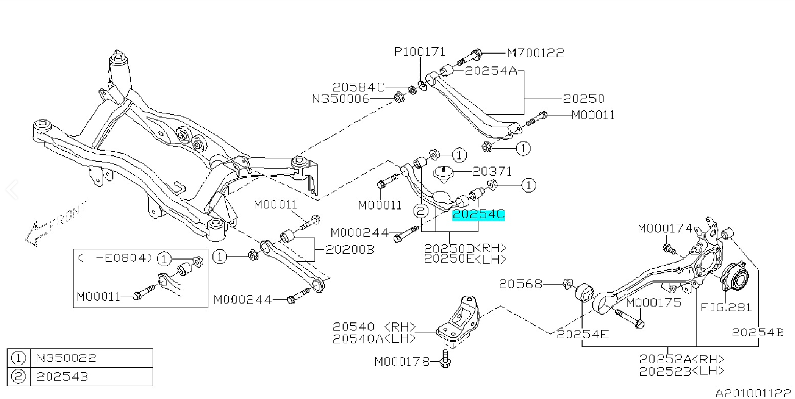 Lager Buchse hinterer Querlenker 20254AE040 für Subaru Legacy / Outback / Baja 1998-2009