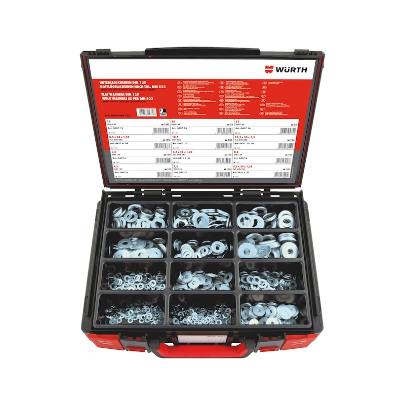 Würth Scheiben & Kotflügelscheiben Unterlegscheiben Sortiment DIN 125 / DIN 522 1.125-teilig im System-Koffer 4.4.1
