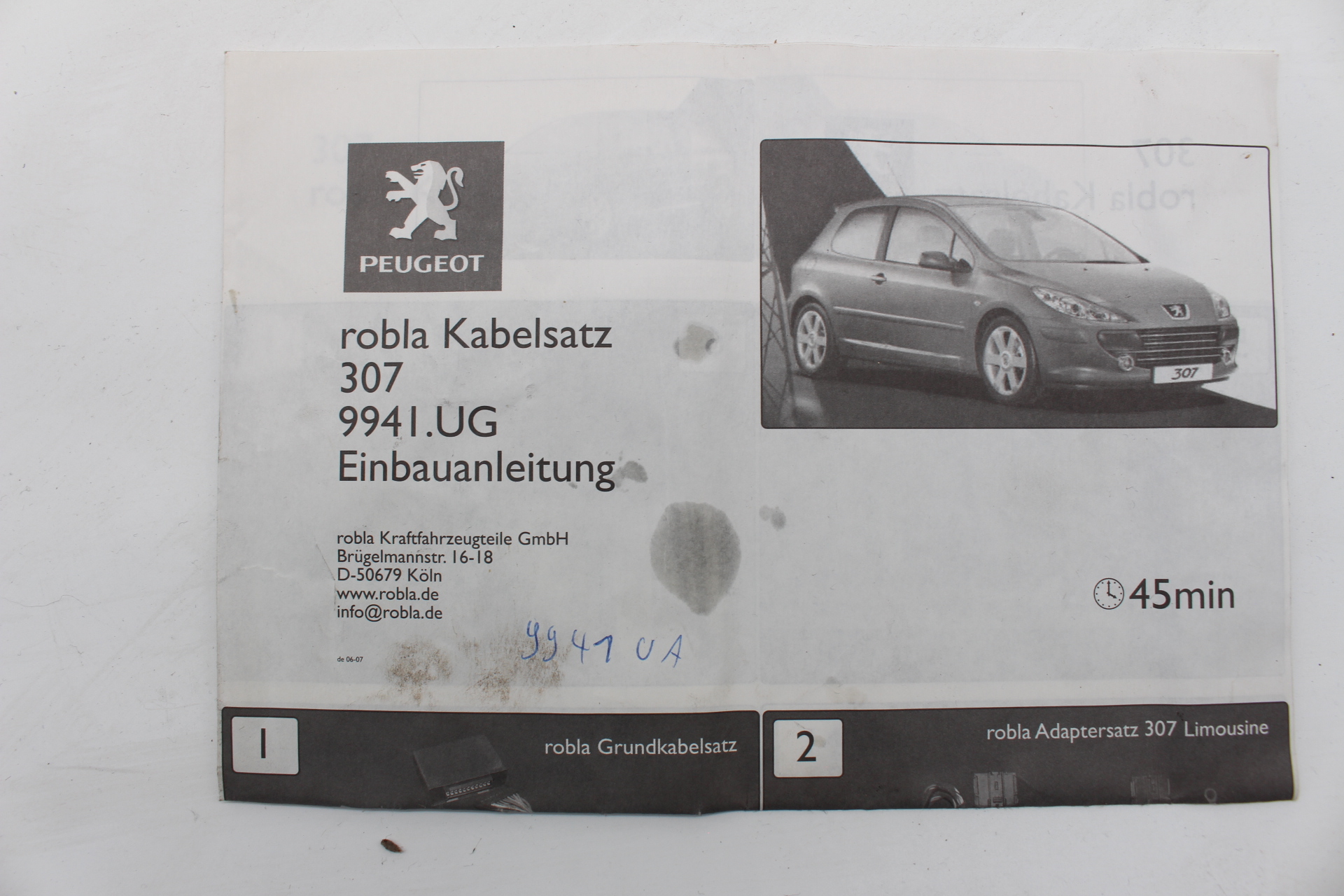 Peugeot 307 robla AHK Kabelsatz Esatz Anhängerkupplung 9941UG NEU NOS NEW