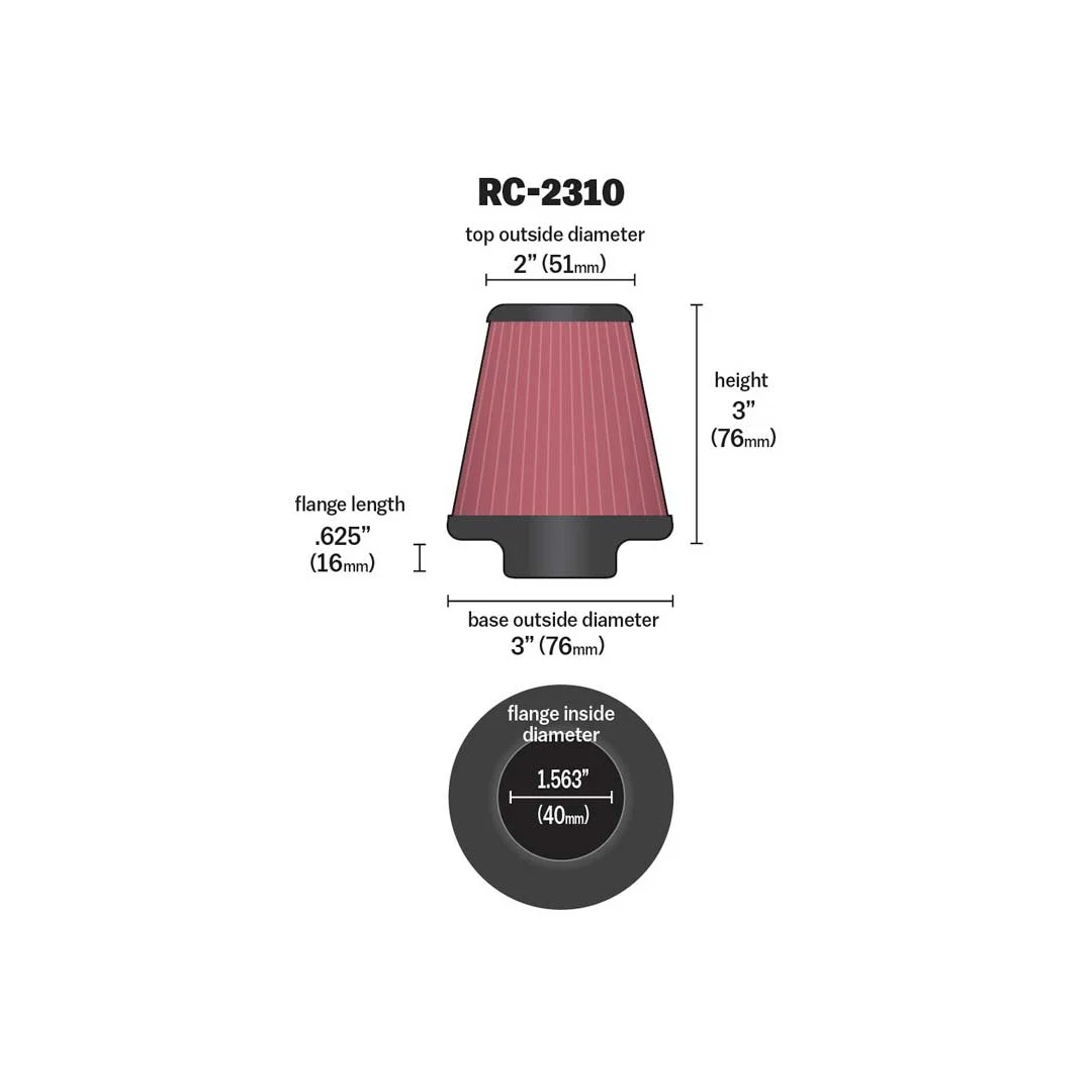 K&N RC-2310 HIGH-FLOW Sportluftfilter 40mm Anschluss 76mm hoch konisch rot