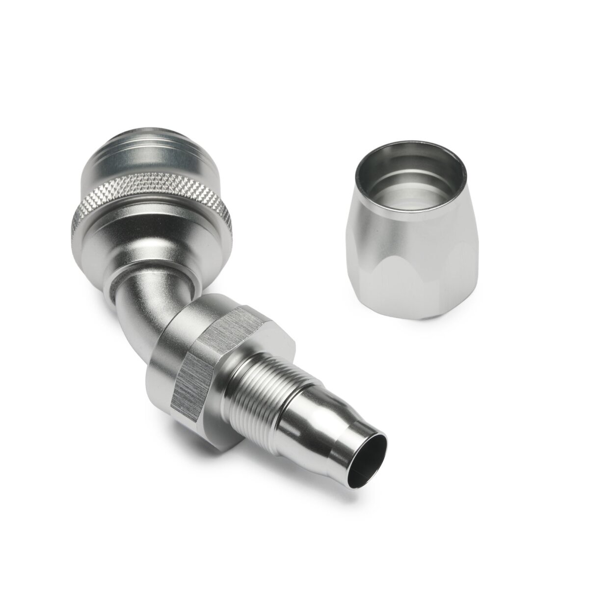 Quick Click Schlauchanschluss Fitting weiblich Dash 10 / -10 AN - 45° - silber matt