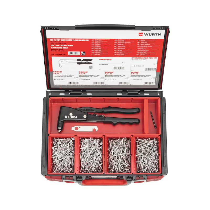 Würth Blindniet Sortiment ISO 15981 Alu/Alu 702-teilig mit Nietzange im Systemkoffer 4.4.1