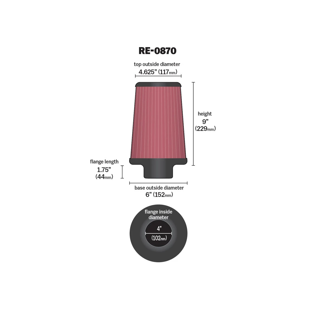 K&N RE-0870 HIGH-FLOW Sportluftfilter 102mm 4 Zoll Anschluss 229mm hoch konisch rot