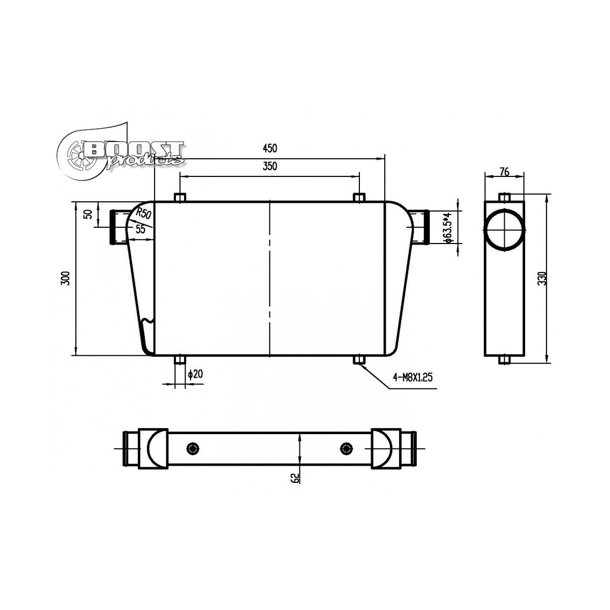 Ladeluftkühler Competition 450x300x76mm - 63mm - 450PS