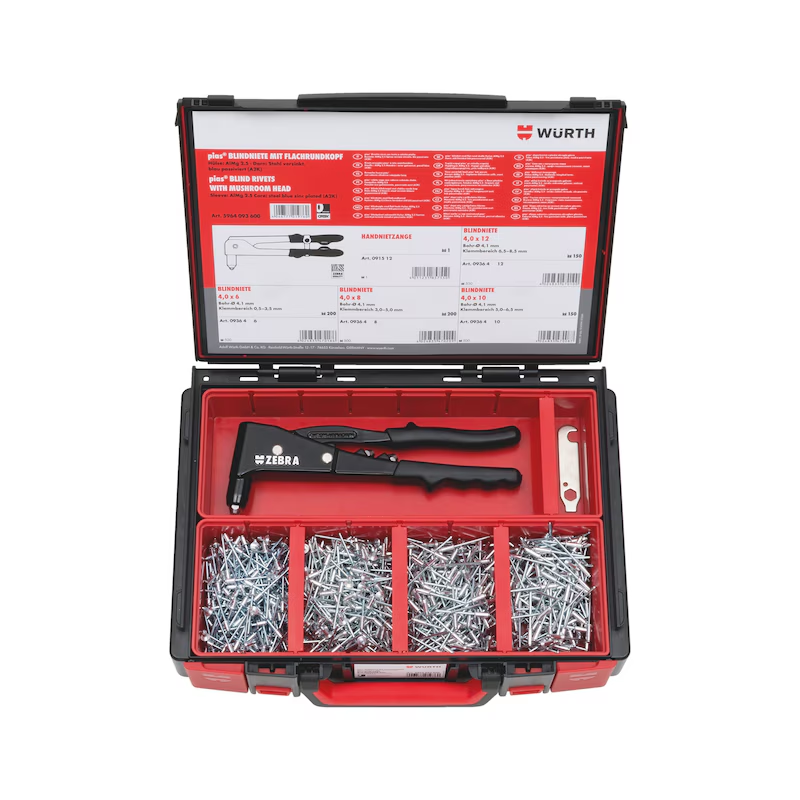 Würth Blindniet Sortiment Flachrundkopf 701-teilig AlMg/Stahl mit Nietzange Systemkoffer 4.4.1