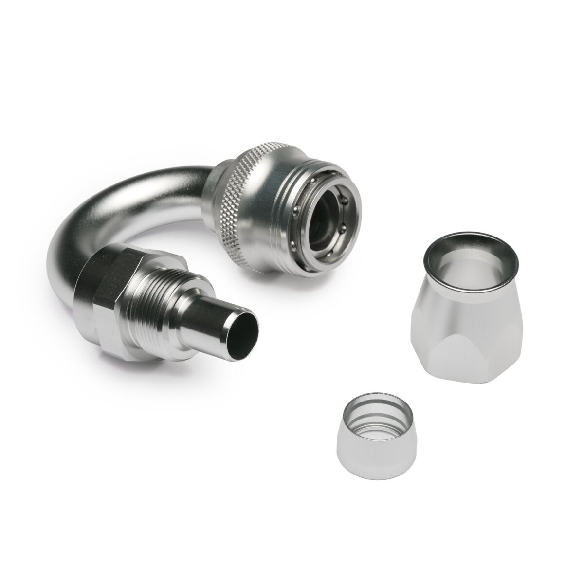 Quick Click PTFE Schlauchanschluss Fitting weiblich Dash 12 / -12 AN - 180° - silber matt