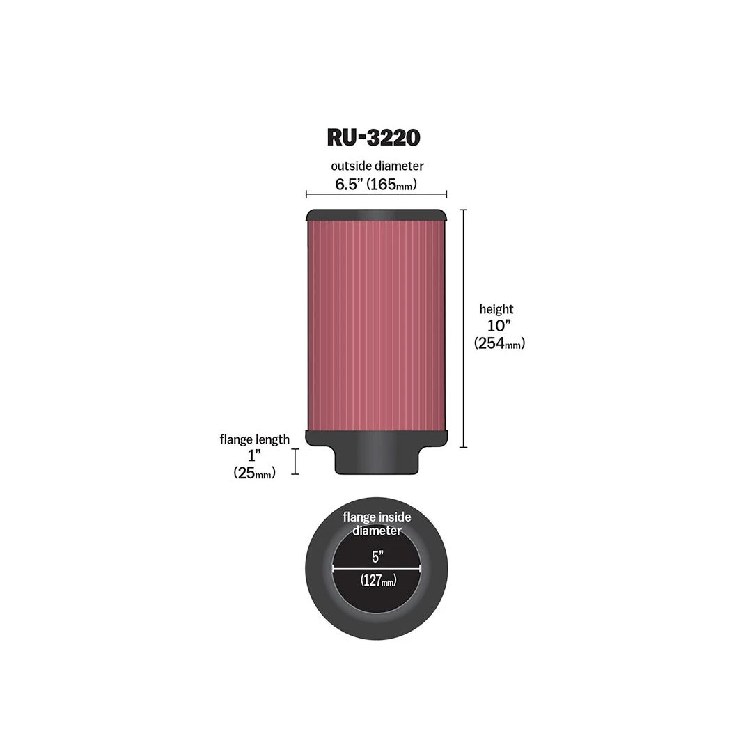 K&N RU-3220 HIGH-FLOW Sportluftfilter 127mm 5 Zoll Anschluss 254mm hoch