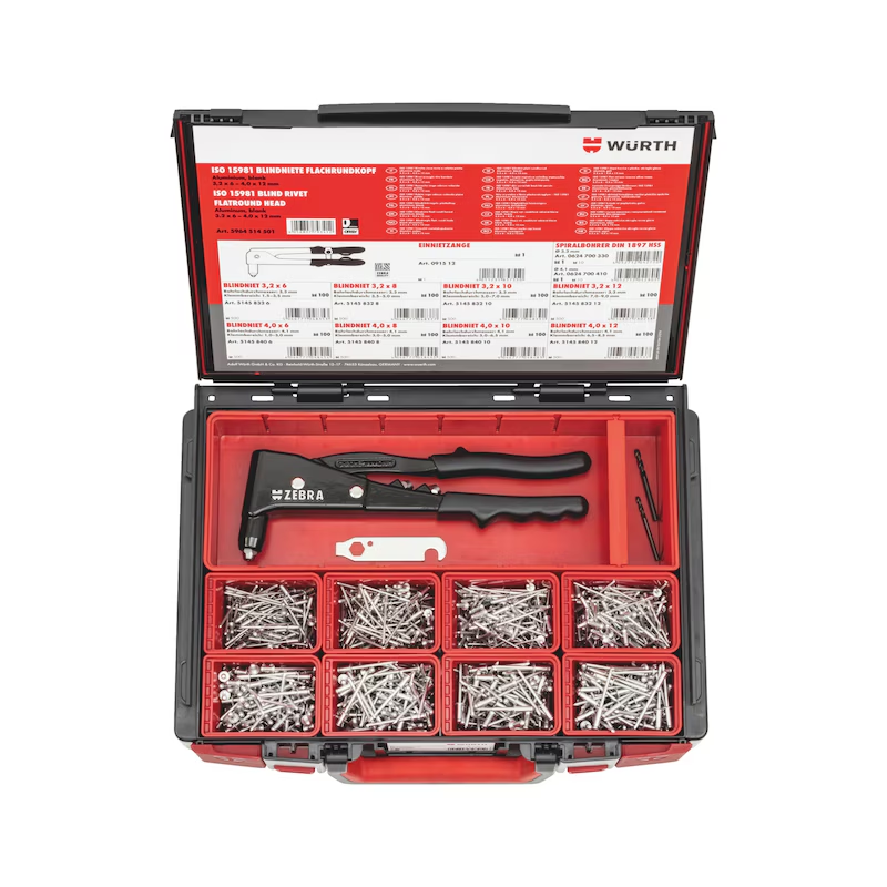 Würth Blindniet Sortiment ISO 15981 Alu/Alu 803-teilig mit Nietzange im Systemkoffer 4.4.1