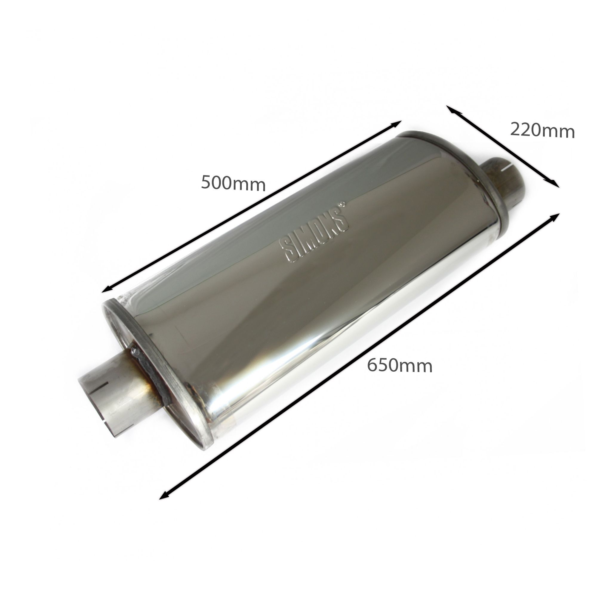 SIMONS Universal Edelstahl Schalldämpfer TOPF Auspuff LEISE - "TURBO" 76MM GLANZ