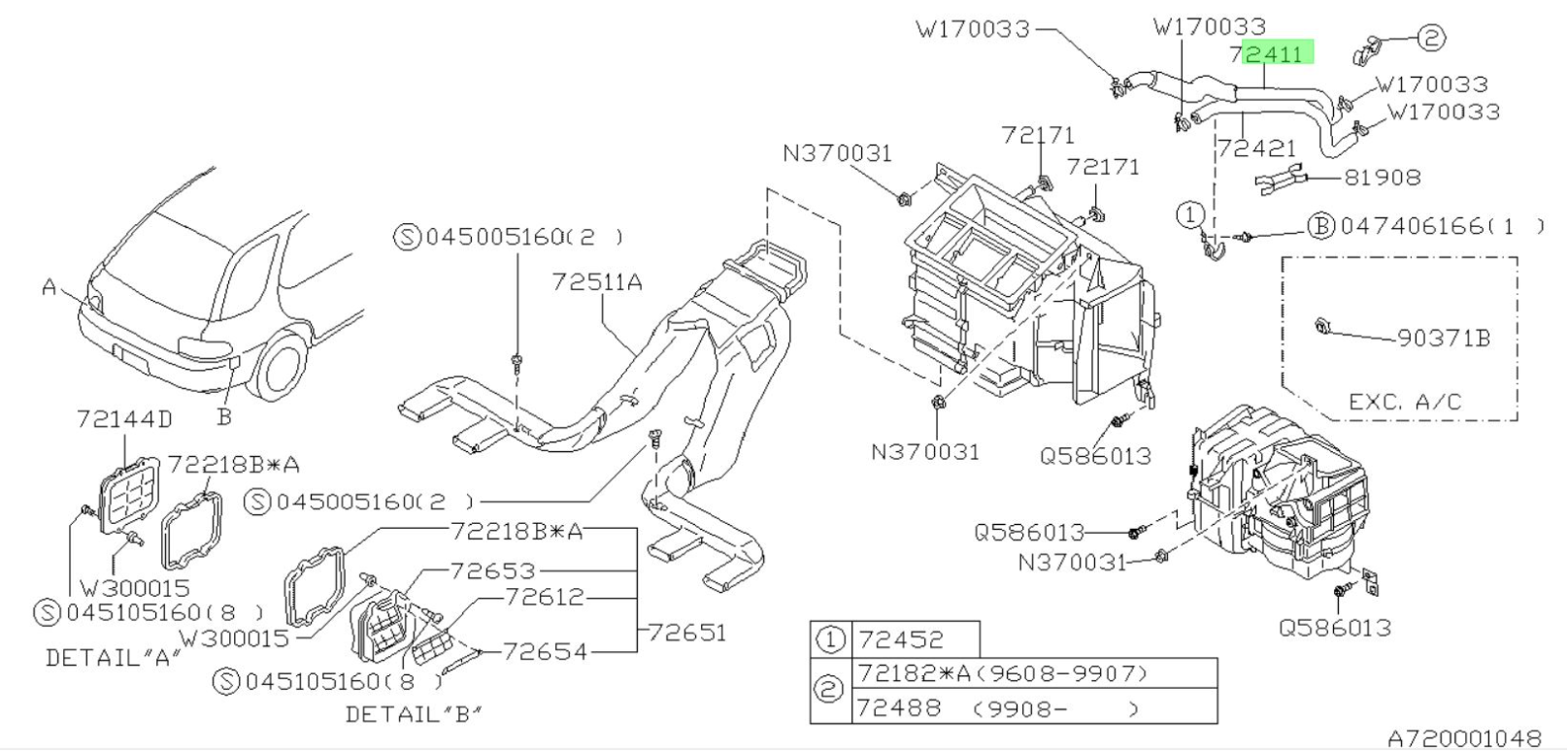 Heizungsschlauch Einlass 72015AA030 für Subaru Impreza 1993-1998, Forester 1997-1998, Legacy 1990-1994