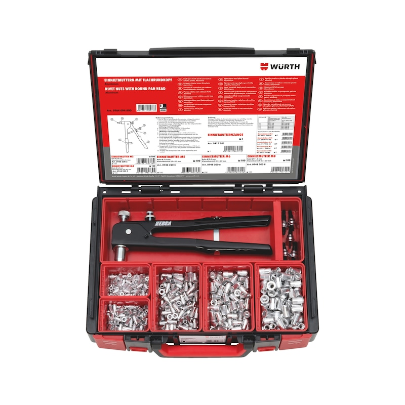 Würth Einnietmuttern Sortiment 506-teilig M3–M8 Aluminium inkl. Zange SYSKO ORSY 4.4.1